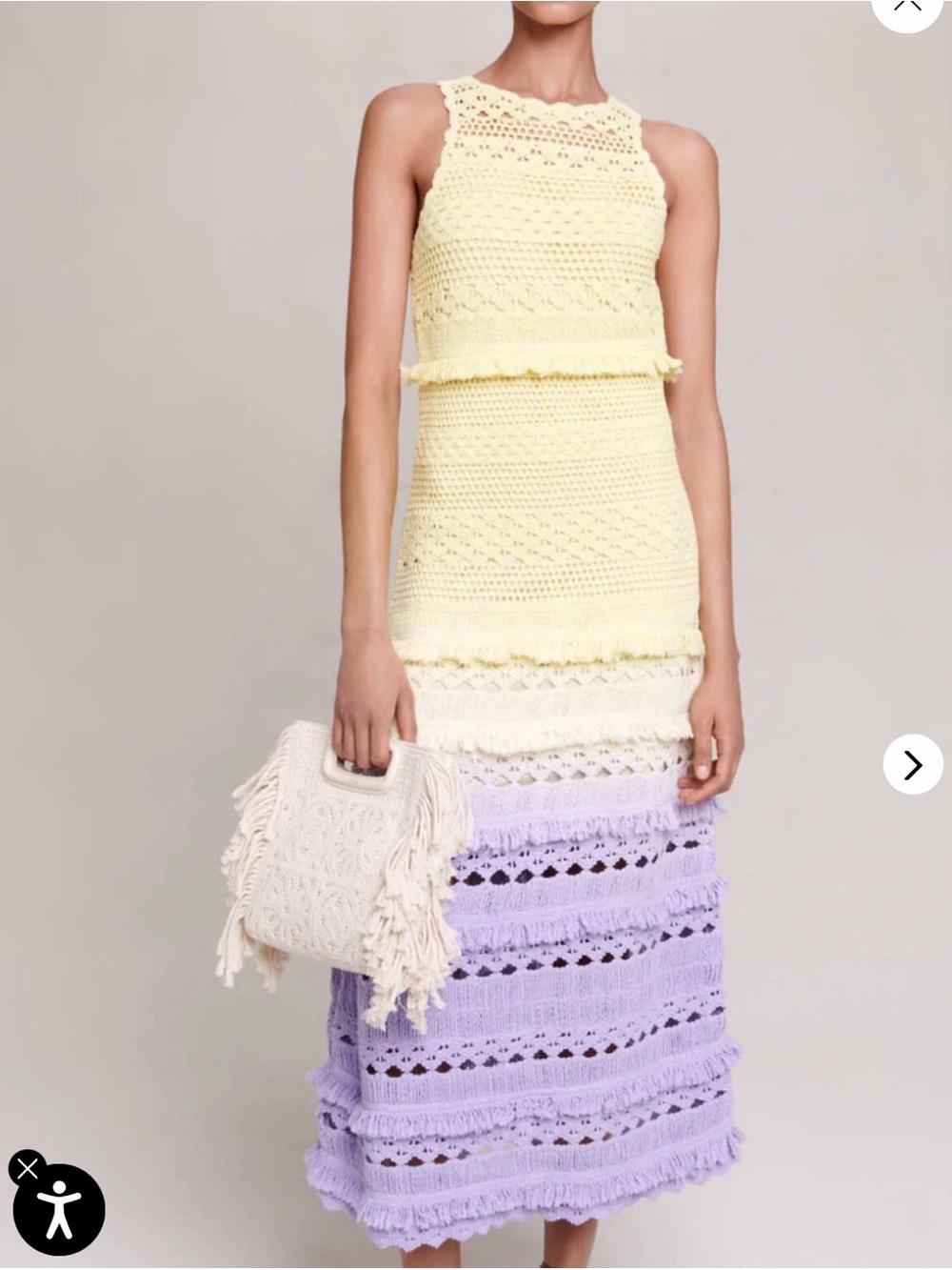 Maje Yellow and Lavender Crochet Maxi Dress